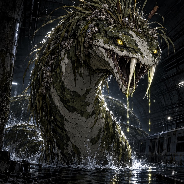 The Mirewyrm, a giant marsh serpent boss